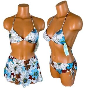 NWT Blue Floral 3 Piece Bikini Set